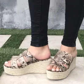 Zelle Snakeskin & Tweed Platform Wedges